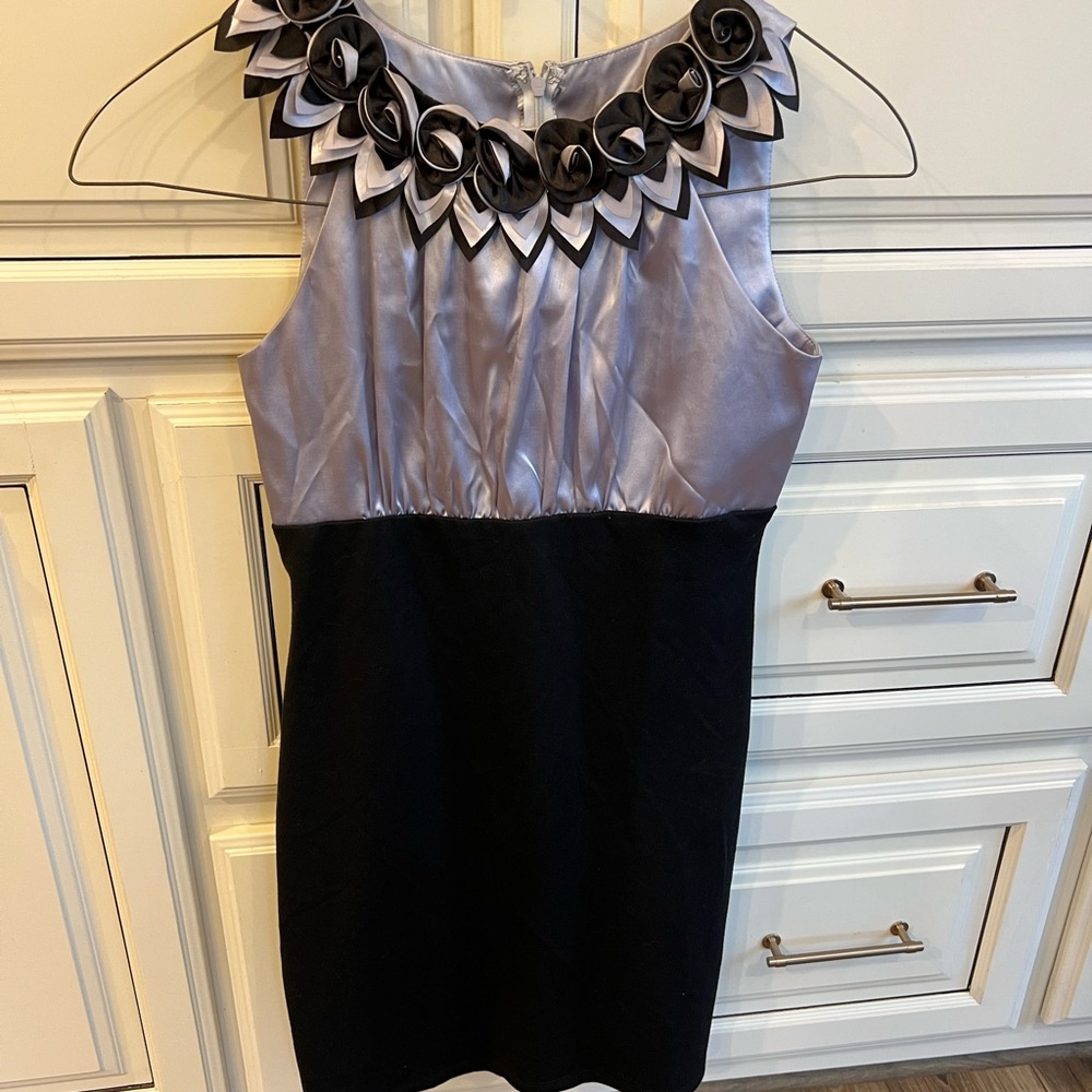 Chic Tianna B Black and Silver Dress with Floral Neckline